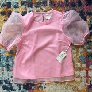 Bubblegum Pink Tulle Sleeve Rourke Blouse